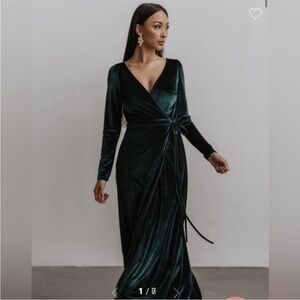 Baltic Born Emerald Green Velvet Wrap Long Sleeve Maxi Dress - XS